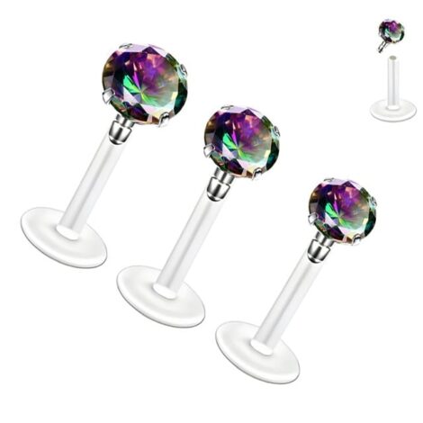 Bioflex Labret Cartilage Stud with Push-In Prong Set Vitrail Gem - Image 3