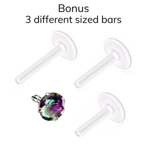 Bioflex Labret Cartilage Stud with Push-In Prong Set Vitrail Gem - Image 2