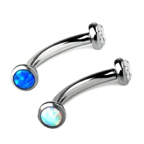 Double Jewelled Opal and CZ Curved Barbell Internally Threaded