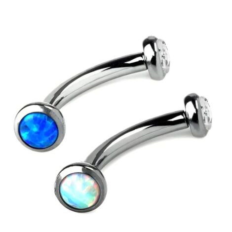 Double Jewelled Opal and CZ Curved Barbell Internally Threaded - Image 4