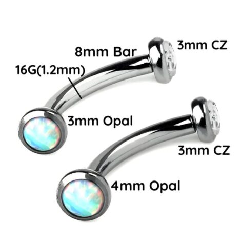 Double Jewelled Opal and CZ Curved Barbell Internally Threaded - Image 3