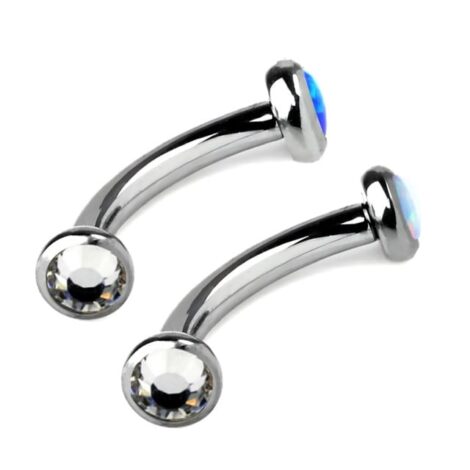 Double Jewelled Opal and CZ Curved Barbell Internally Threaded - Image 2
