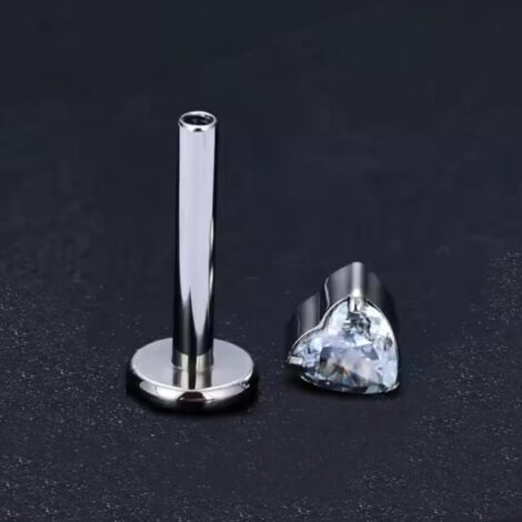 Implant Grade Titanium Threadless Push In CZ Heart Top Labret - Image 6