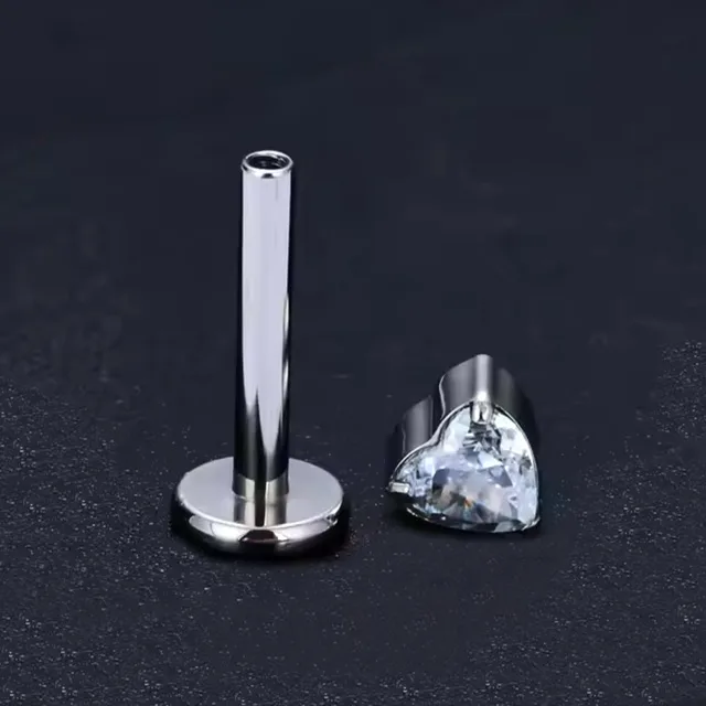 Implant Grade Titanium Threadless Push In CZ Heart Top Labret