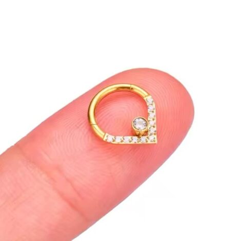 Implant Grade Titanium Hinged Teardrop Segment Ring with Single CZ Line and CZ Center - Image 3