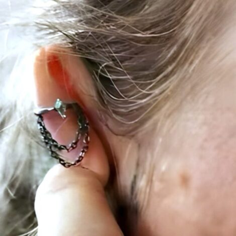 Implant Grade Titanium Hinged Segment Ring With Outward Facing Marquise CZ and Double Chain Dangle - Image 8