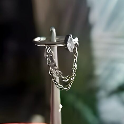 Implant Grade Titanium Hinged Segment Ring With Outward Facing Marquise CZ and Double Chain Dangle - Image 5