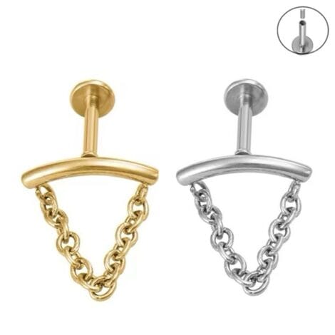 Curved Bar Labret with Dangle Chain Hidden Helix Cartilage Stud