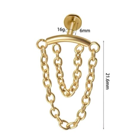 Curved Bar Labret with Double Chains Hidden Helix Cartilage Stud - Image 2