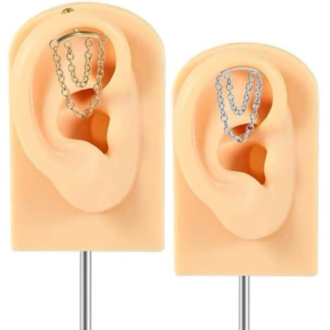 Curved Bar Labret with Double Chains Hidden Helix Cartilage Stud - Image 3
