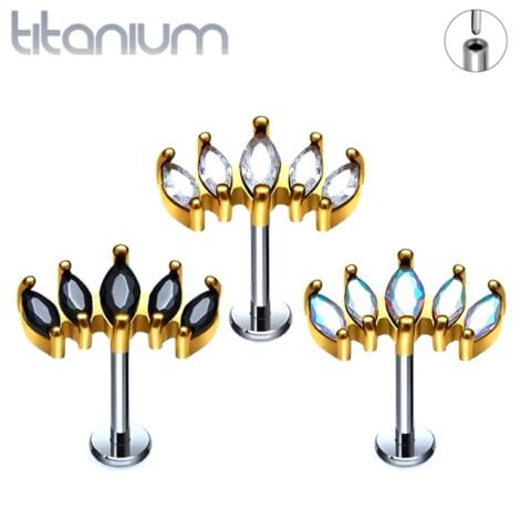 Titanium Labret with Threadless Push In 5 Marquise CZ Top