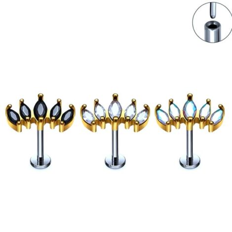 Titanium Labret with Threadless Push In 5 Marquise CZ Top - Image 4