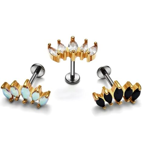 Titanium Labret with Threadless Push In 5 Marquise CZ Top - Image 2
