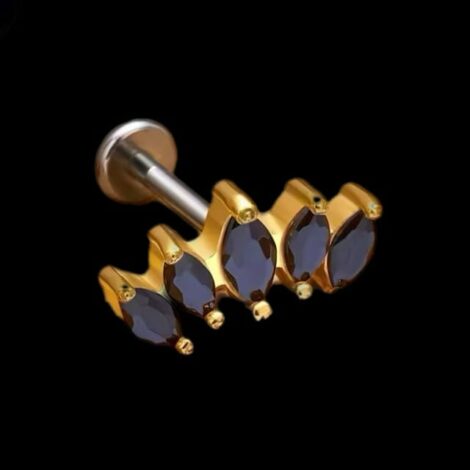 Titanium Labret with Threadless Push In 5 Marquise CZ Top - Image 5