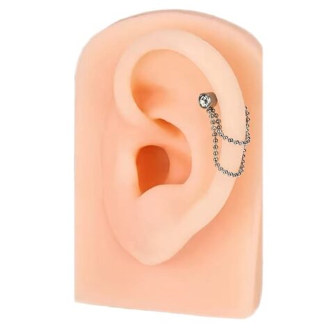 Double Ball Chain Labret with Threadless Push In Pin CZ Top - Image 2