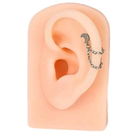 Double Chain Labrets with Threadless Push Pin Moon, Heart or Round Tops - Image 13