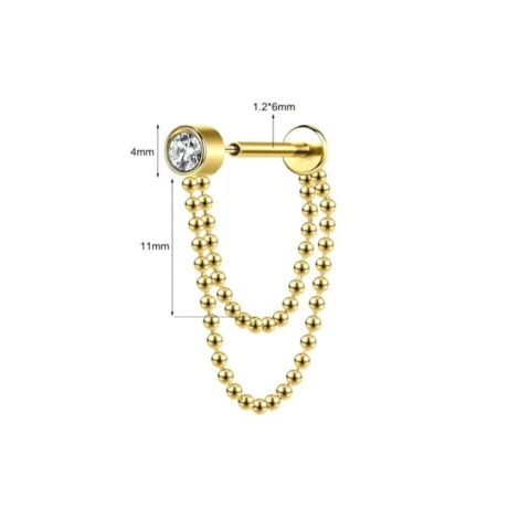Double Ball Chain Labret with Threadless Push In Pin CZ Top - Image 5