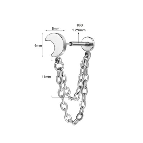 Double Chain Labrets with Threadless Push Pin Moon, Heart or Round Tops - Image 16