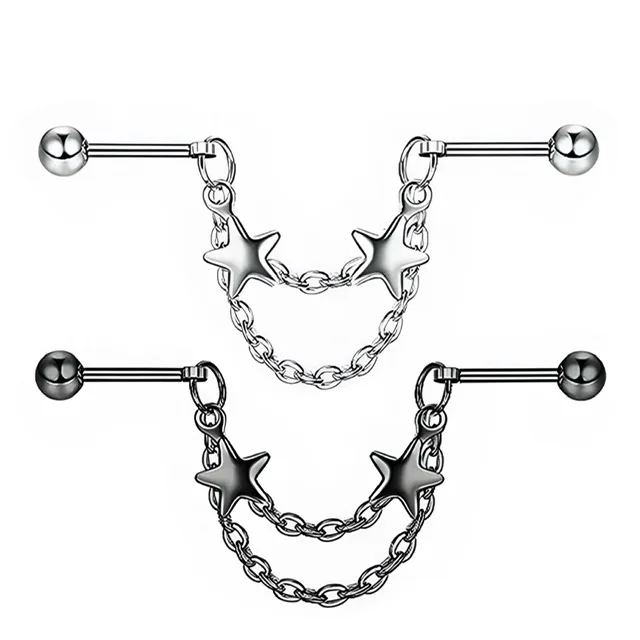 Double Chain Linked Star Barbells for Cartilage, Lobe, Industrial
