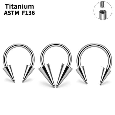 Implant Titanium Horseshoe Barbell with Spikes Internally Threaded