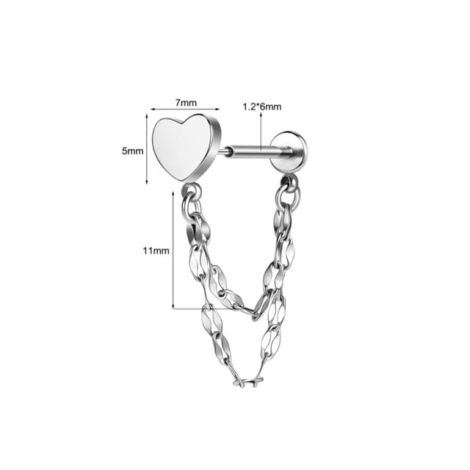 Double Chain Labrets with Threadless Push Pin Moon, Heart or Round Tops - Image 17