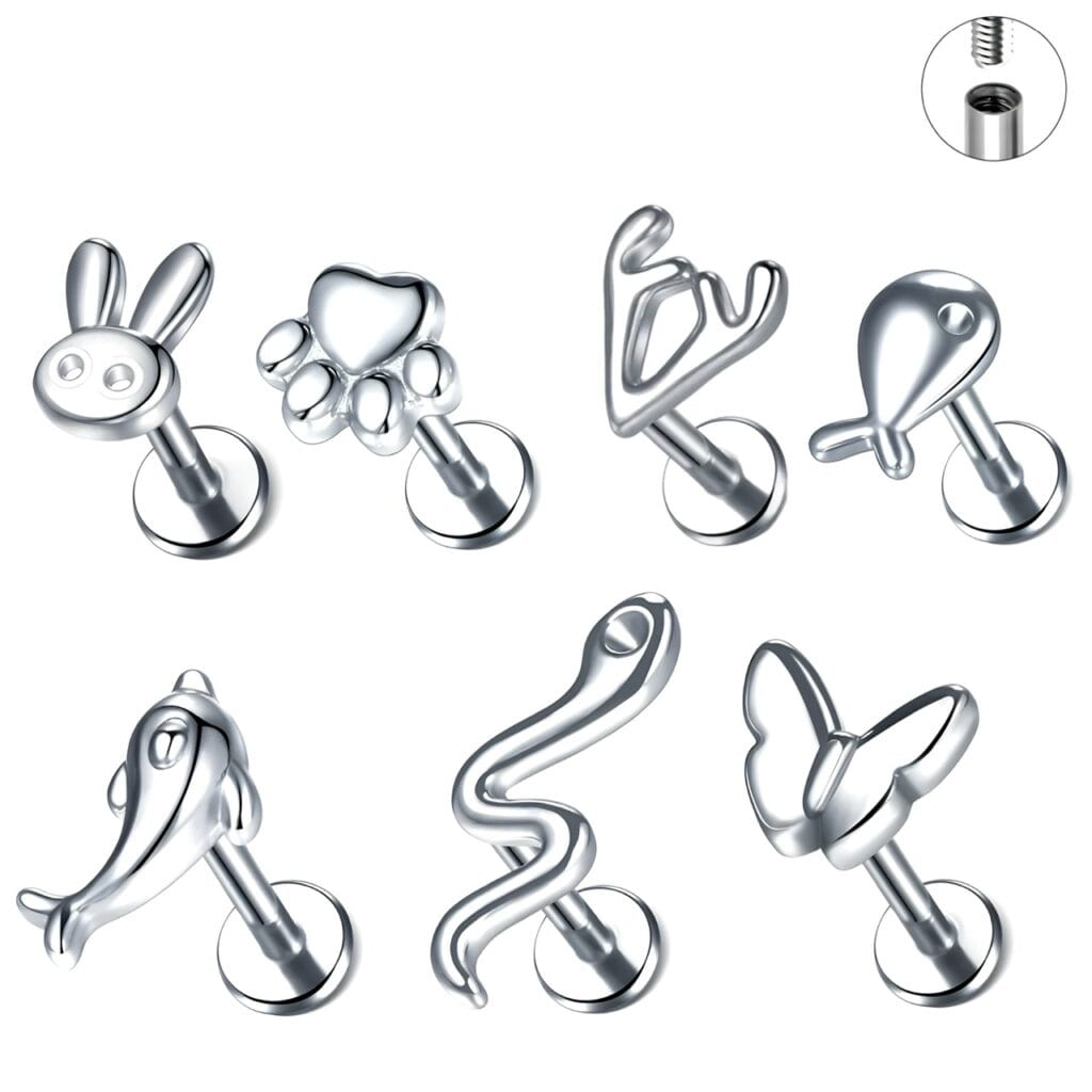 Labret Ear Cartilage Studs with Fun Nature Lovers Tops