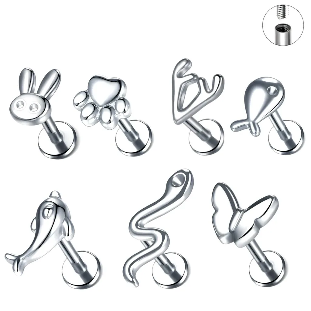 Labret Ear Cartilage Studs with Fun Nature Lovers Tops