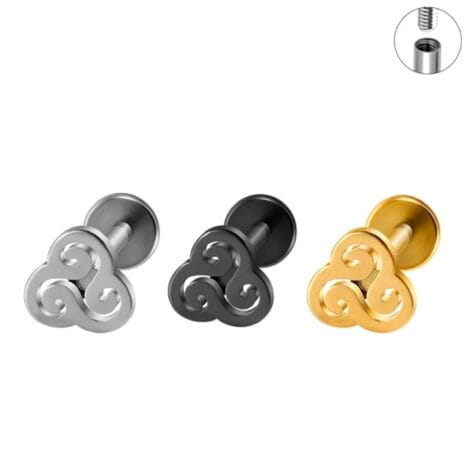 Labret Ear Cartilage Studs with Spiral Triskele Top