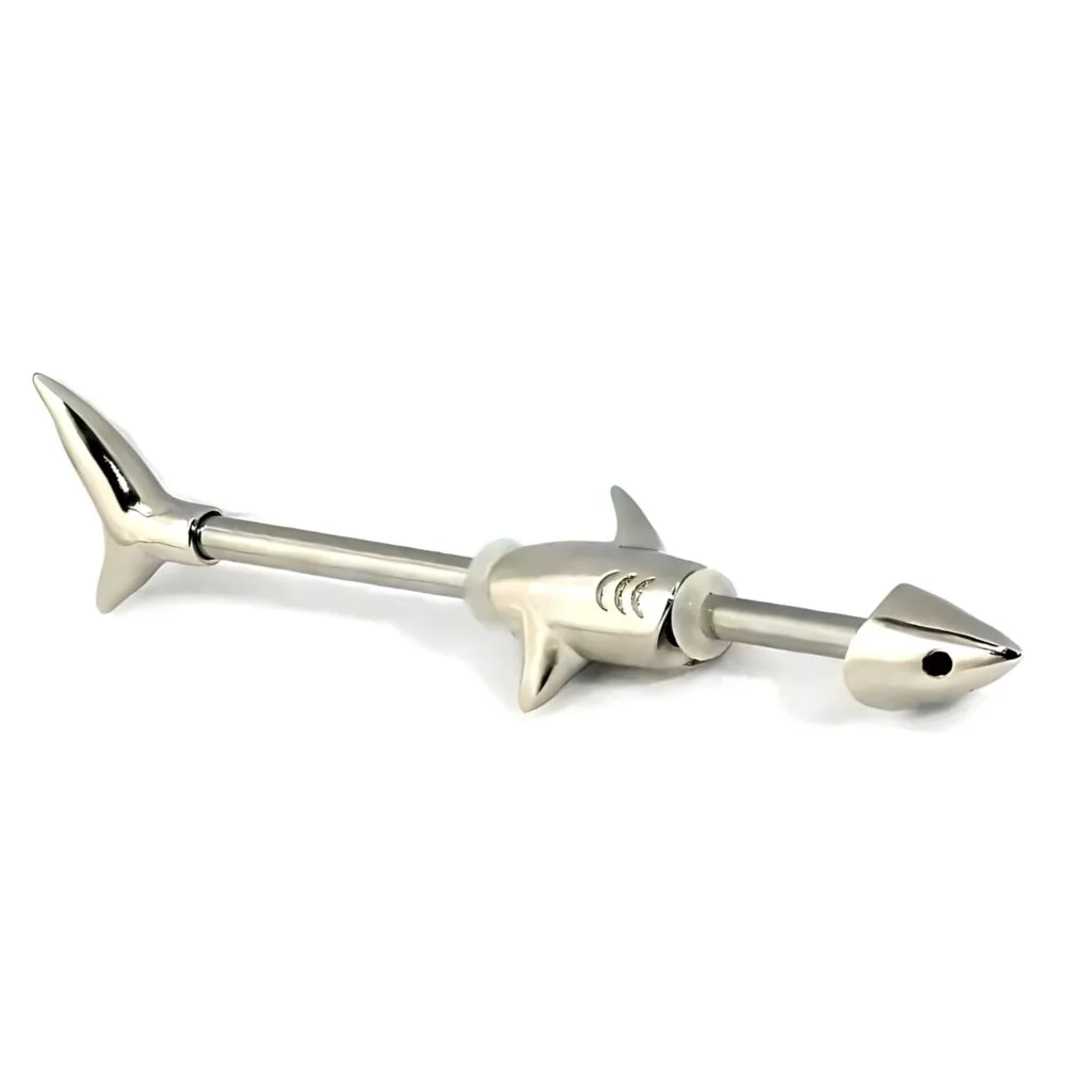 316L Surgical Steel Great White Shark Industrial Barbell plus O-Rings