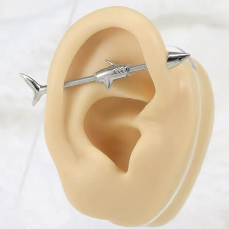 316L Surgical Steel Great White Shark Industrial Barbell plus O-Rings - Image 3
