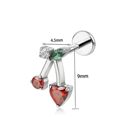 Titanium Cherry Top Labret with Red and Green Zircon Internally Threaded - Image 4