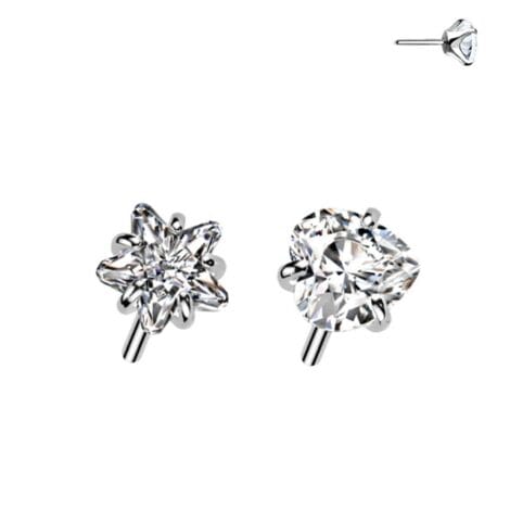 Threadless Push In Pin Tops with Prong Star and Heart CZ