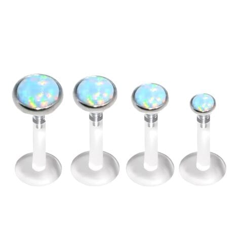 Bioplast Push Fit Cornflower Blue Opal Top Labret Stud/ Bonus Bars