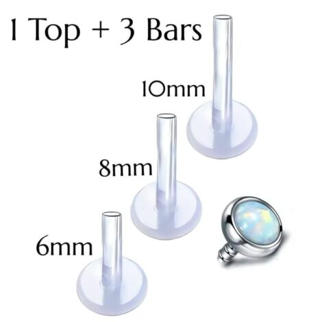 Bioplast Push Fit Cornflower Blue Opal Top Labret Stud/ Bonus Bars - Image 2