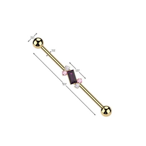 316L Surgical Steel Round and Baguette CZ Center Industrial Barbell - Image 4