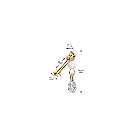 CZ Teardrop and Bead Bullet Top Threadless Push In Labret Stud - Image 5