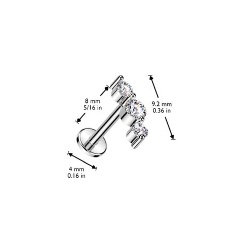 Triple CZ Threadless Push In Top Labret Flat Back Stud - Image 4