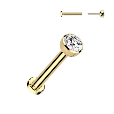 Implant Grade Titanium Threadless Push in Labret With Bezel Set CZ Ball Top - Image 6