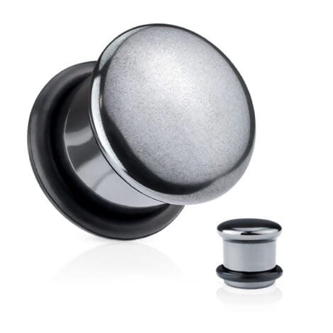 Hematite Stone Semi Precious Domed Single Flare Plug Pairs with O-Rings