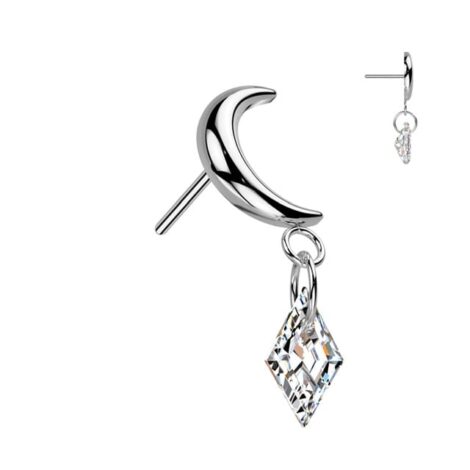 Implant Grade Titanium Threadless Push In Moon Top With Diamond CZ Dangle - Image 3