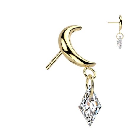 Implant Grade Titanium Threadless Push In Moon Top With Diamond CZ Dangle - Image 2