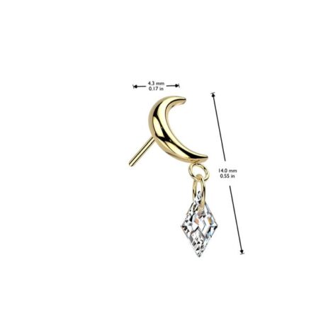 Implant Grade Titanium Threadless Push In Moon Top With Diamond CZ Dangle - Image 4