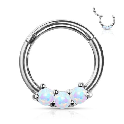 Hinged Segment Ring High Quality Precision 3-Opal Set Hoop - Image 6