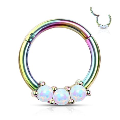 Hinged Segment Ring High Quality Precision 3-Opal Set Hoop - Image 4