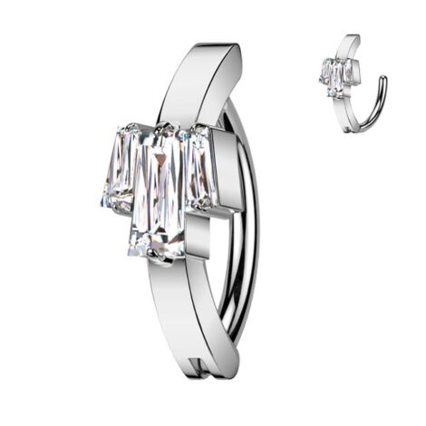 3 Baguette CZ Center Hinged Belly Navel Clicker Ring - Image 3