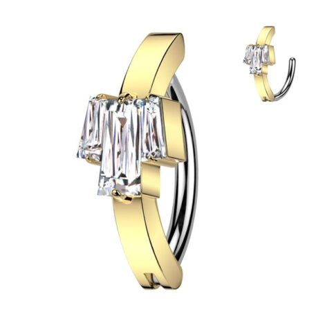3 Baguette CZ Center Hinged Belly Navel Clicker Ring - Image 2