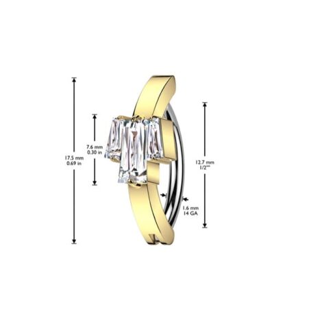 3 Baguette CZ Center Hinged Belly Navel Clicker Ring - Image 4
