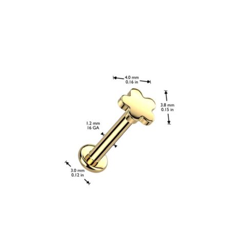 Implant Grade Titanium Flower Top Labret, Flat Back Stud Internally Threaded - Image 4