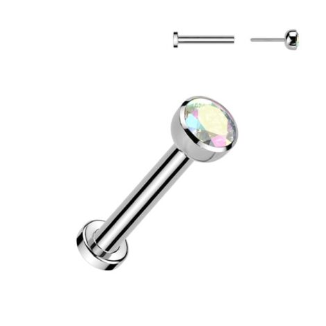 Implant Grade Titanium Threadless Push in Labret With Bezel Set CZ Ball Top - Image 5