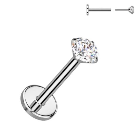Implant Grade Titanium Threadless Push In Flat Back Stud With Prong CZ Top - Image 3